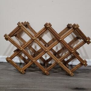 Vintage Wine Rack Wood 8 Bottle Collapsible Accordion Foldable Expandable. Solid